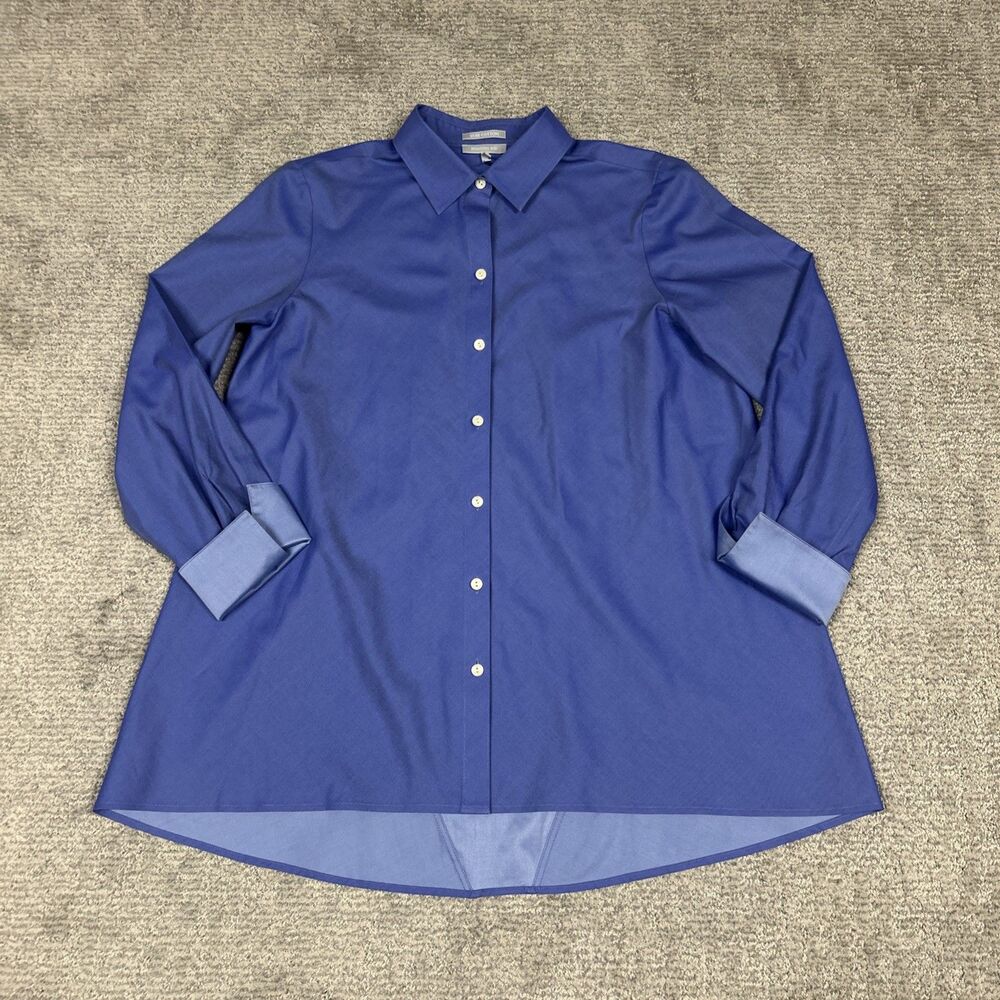 Hinson Wu Shirt Womens 12 Long Sleeve Periwinkle Button Front Luxe Cotton Swing